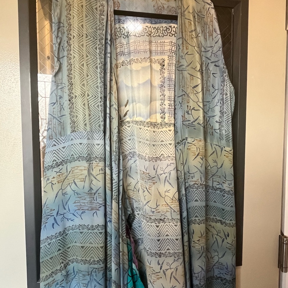 Rhapsody Kimono Muted Blue Silk Sleeveless Duster